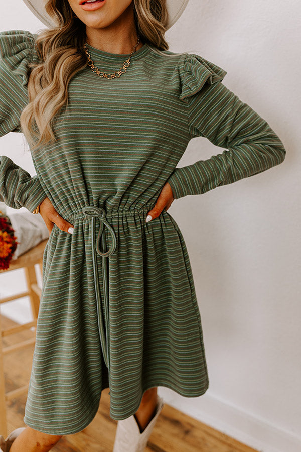 Harvest Harmony Stripe Mini Dress in Olive Image - 2