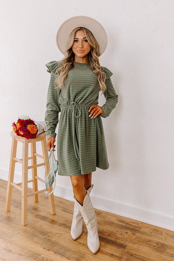 Harvest Harmony Stripe Mini Dress in Olive Image - 1