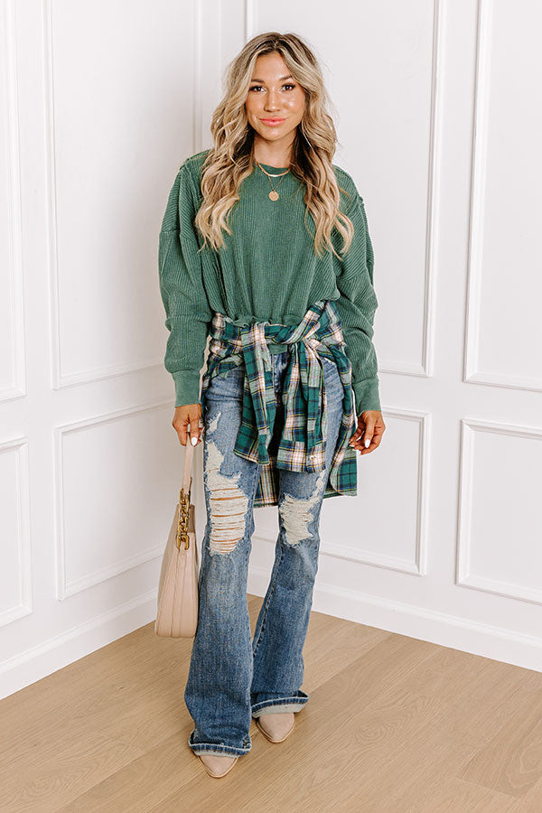 Cedar Creek Waffle Knit Top in Hunter Green