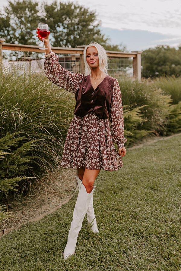 Uptown Cafe Floral Mini Dress in Chestnut Image - 5