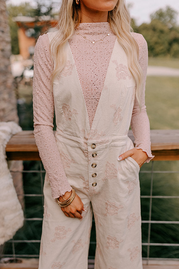 Soho Sleek Embroidered Corduroy Jumpsuit in Cream Image - 4