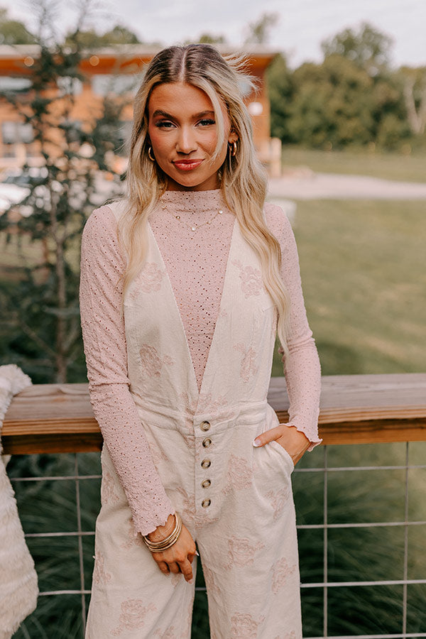 Soho Sleek Embroidered Corduroy Jumpsuit in Cream Image - 2