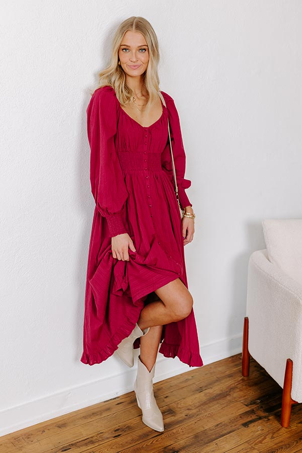 Sunset Views Button Down Midi in Wine Image - 1