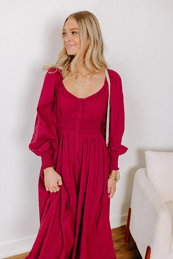 Sunset Views Button Down Midi in Wine Image - 2
