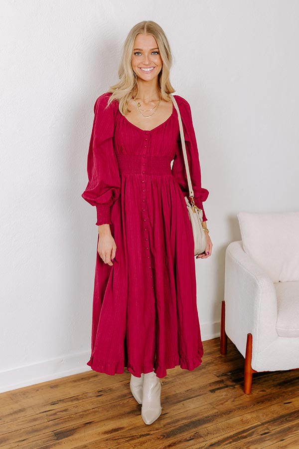 Sunset Views Button Down Midi in Wine Image - 3
