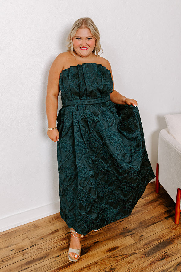 Night At The Gala Jacquard Midi in Dark Hunter Green Curves Image - 1
