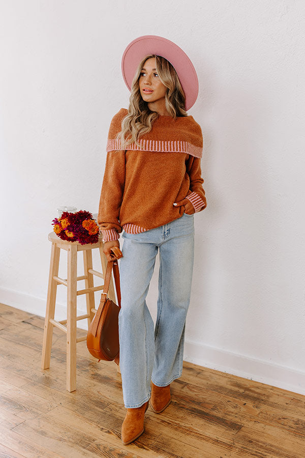 Chic Moment Off Shoulder Knit Sweater in Cinnamon Image - 1