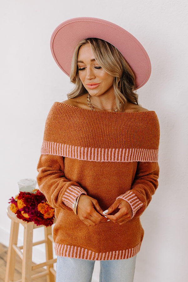 Chic Moment Off Shoulder Knit Sweater in Cinnamon Image - 2