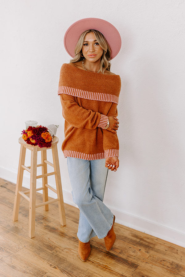 Chic Moment Off Shoulder Knit Sweater in Cinnamon Image - 3