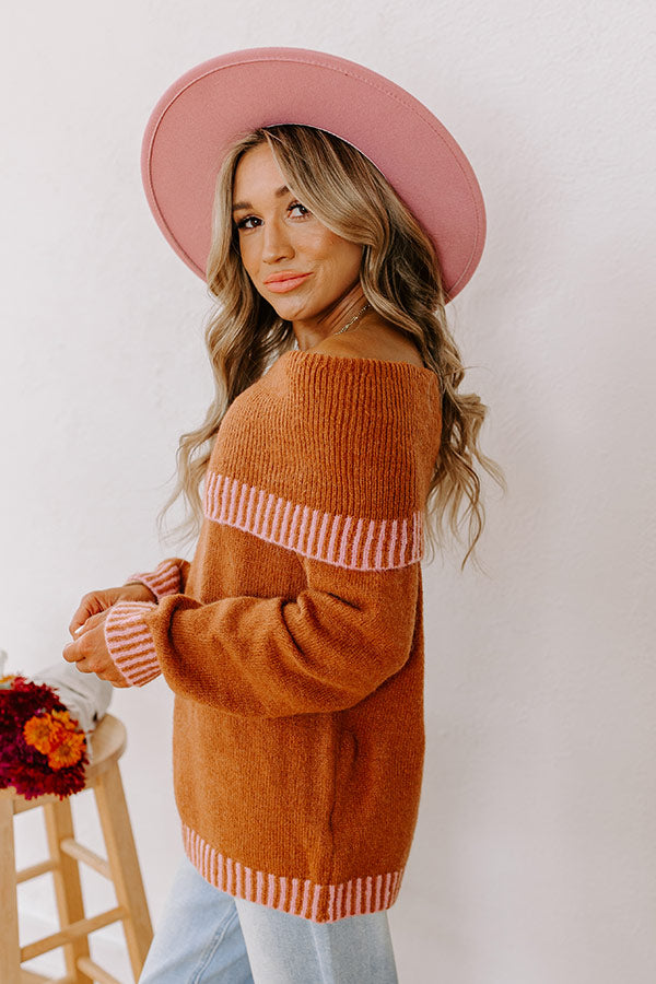 Chic Moment Off Shoulder Knit Sweater in Cinnamon Image - 4