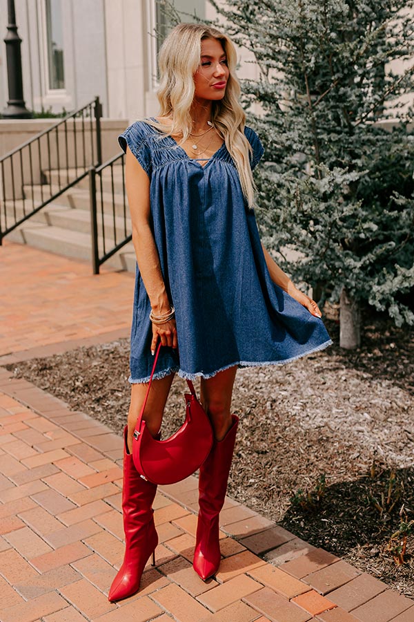 Hayride Honey Denim Mini Dress in Dark Wash Image - 1