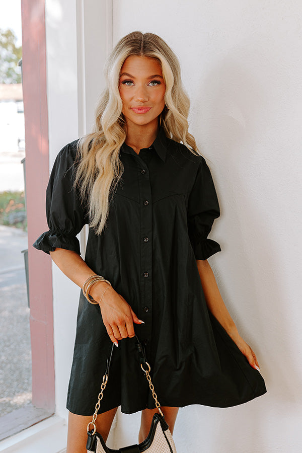 Mimosa Social Hour Button Down Mini Dress in Black Image - 5