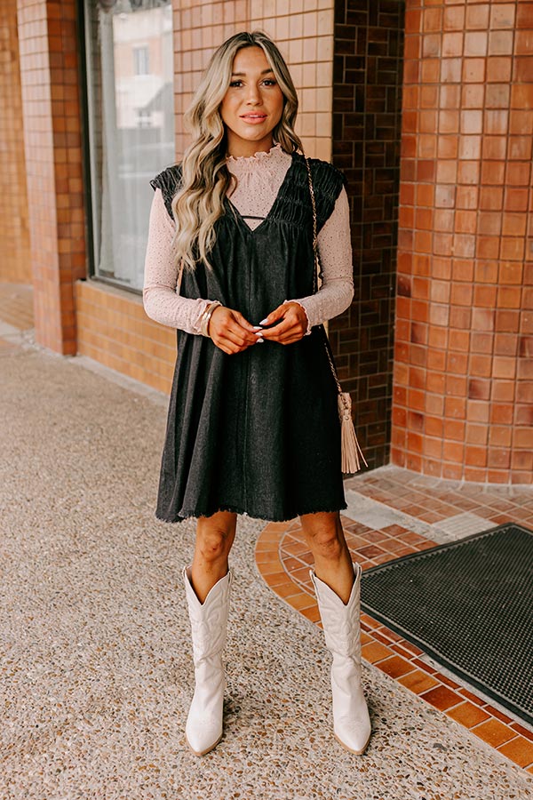 Hayride Honey Denim Mini Dress in Black Image - 2