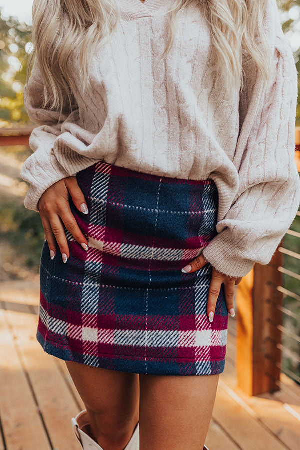 The Hadley High Waist Plaid Skirt in Navy