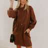 Latte Run Drawstring Mini Dress in Chocolate Image - 1