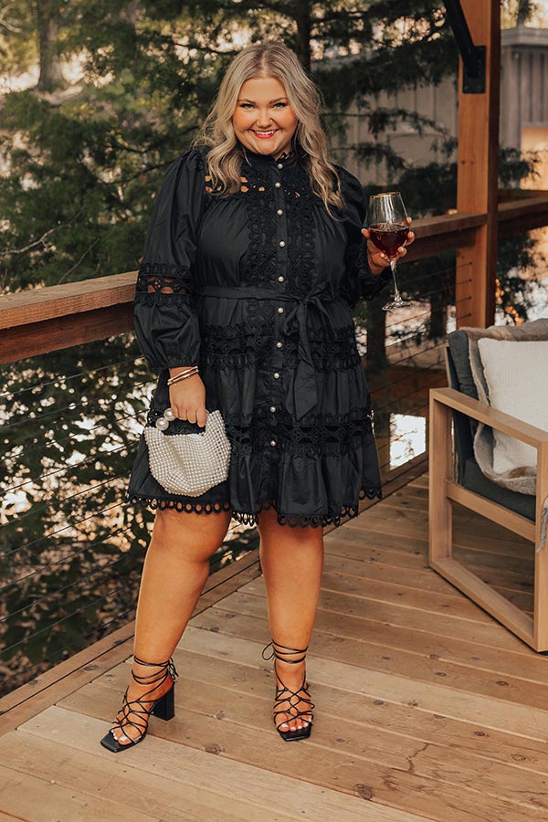 Candlelight Dinner Crochet Mini Dress in Black Curves Image - 1