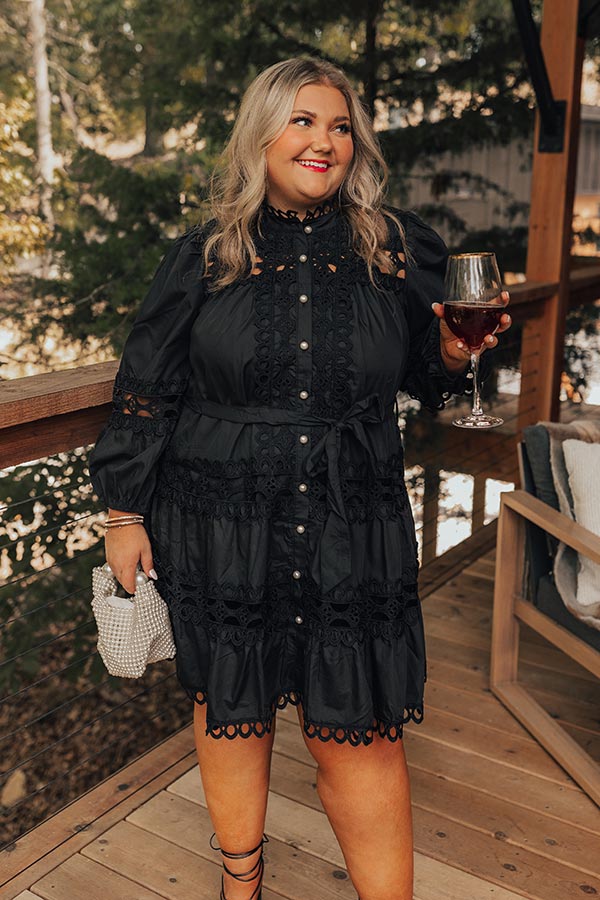 Candlelight Dinner Crochet Mini Dress in Black Curves Image - 2