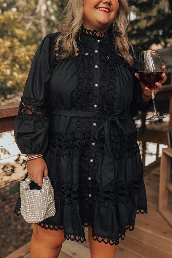 Candlelight Dinner Crochet Mini Dress in Black Curves Image - 3