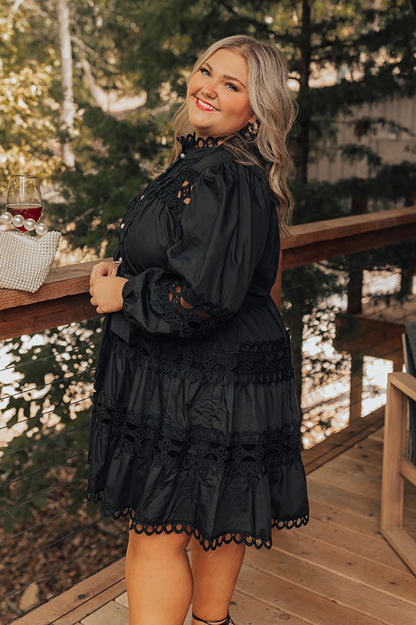 Candlelight Dinner Crochet Mini Dress in Black Curves Image - 4