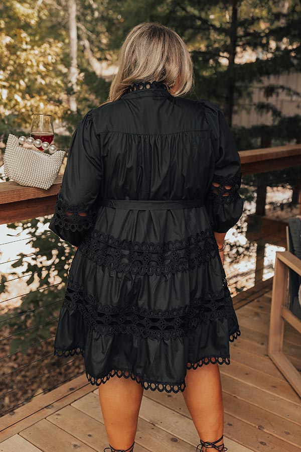 Candlelight Dinner Crochet Mini Dress in Black Curves Image - 5