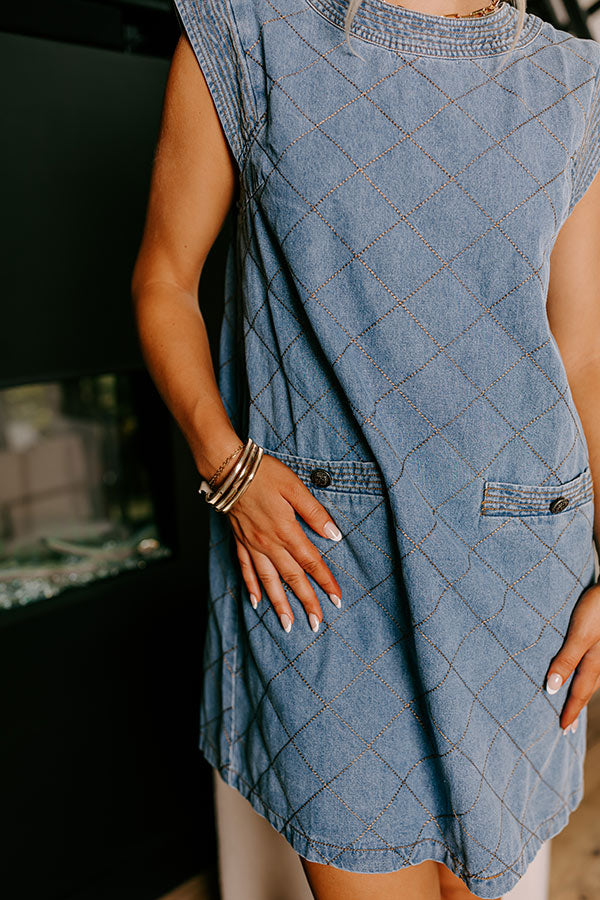 Metropolitan Muse Denim Mini Dress in Medium Wash Image - 3