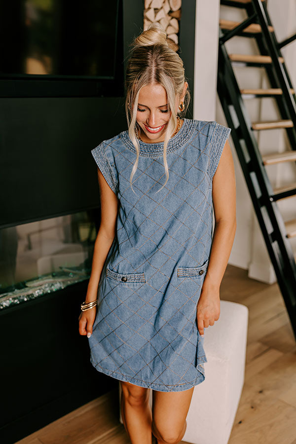 Metropolitan Muse Denim Mini Dress in Medium Wash Image - 1