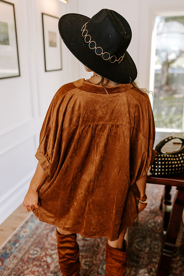 Social Gathering Faux Suede Button Up Image - 3