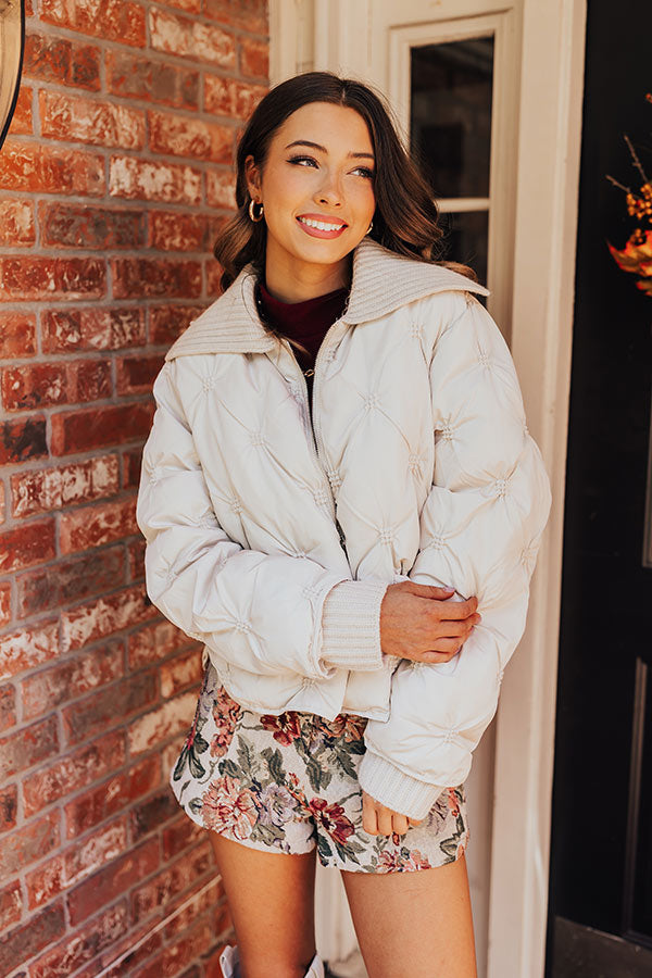 Cool Weather Puffer Jacket in Cream Image - 4