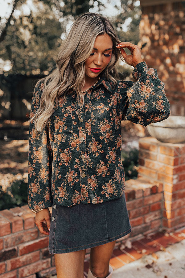 Autumn Blooms Knit Button Up in Hunter Green Image - 1