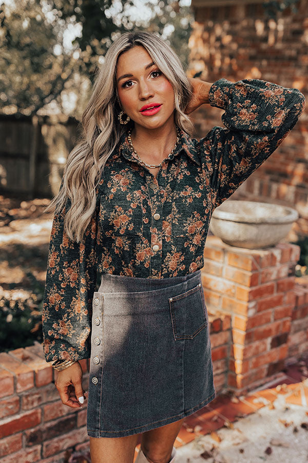 Autumn Blooms Knit Button Up in Hunter Green Image - 4