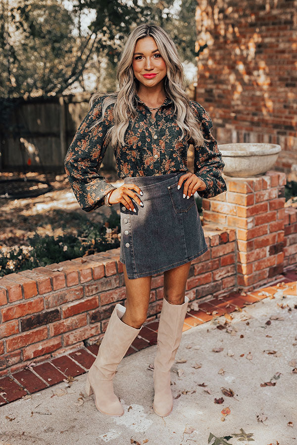 Autumn Blooms Knit Button Up in Hunter Green Image - 2