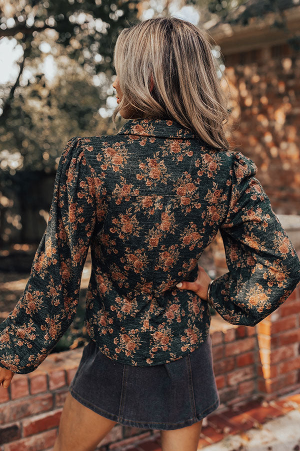 Autumn Blooms Knit Button Up in Hunter Green Image - 5