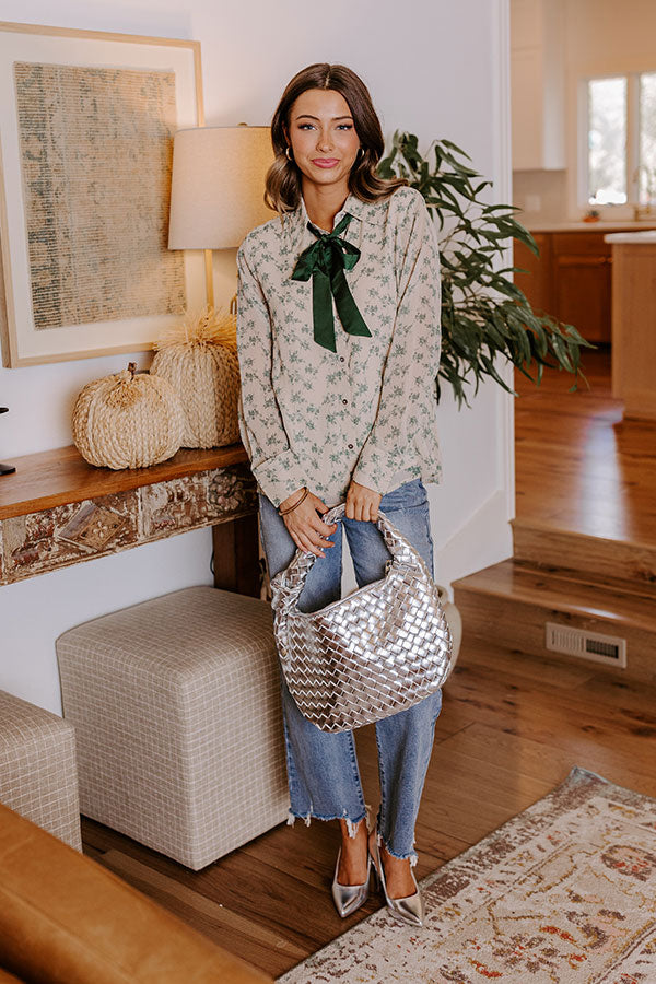 French Cafe Floral Top in Oatmeal Image - 2