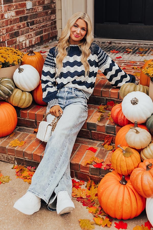 Hot Cocoa Crushing Pointelle Knit Sweater in Navy Image - 2