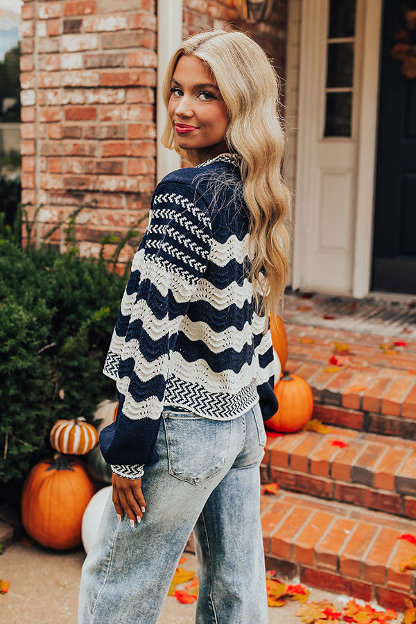 Hot Cocoa Crushing Pointelle Knit Sweater in Navy Image - 3