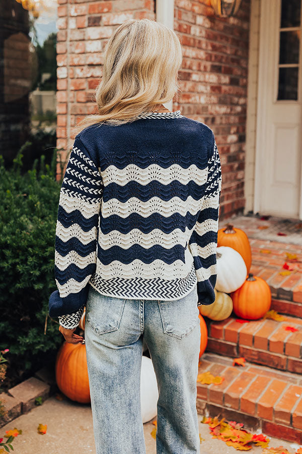 Hot Cocoa Crushing Pointelle Knit Sweater in Navy Image - 4
