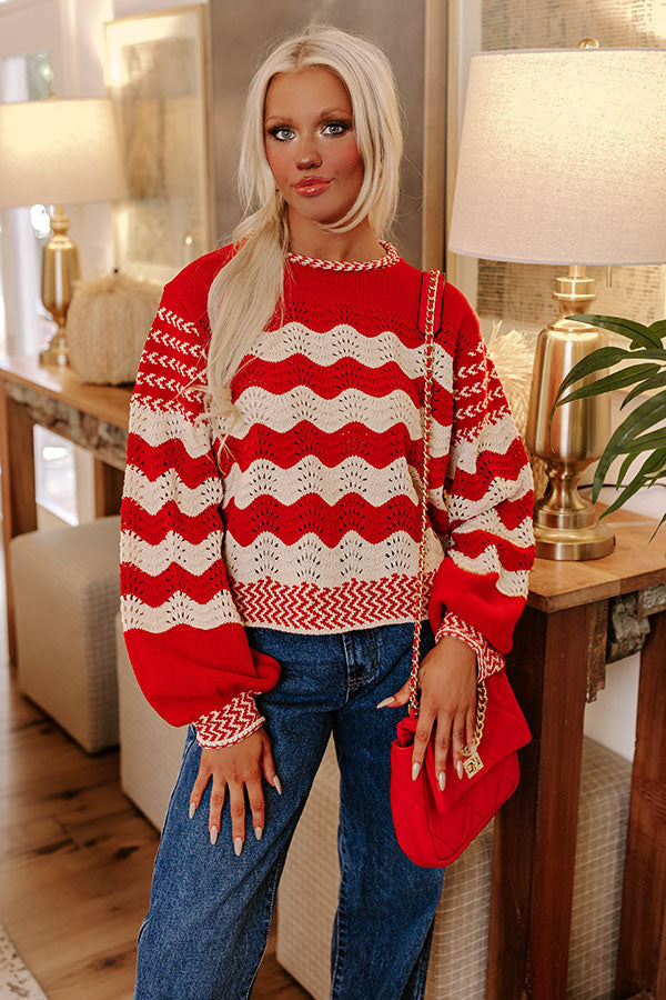Hot Cocoa Crushing Pointelle Knit Sweater in Red Image - 1