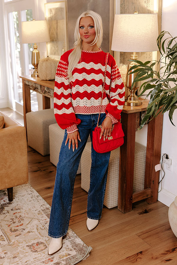 Hot Cocoa Crushing Pointelle Knit Sweater in Red Image - 2