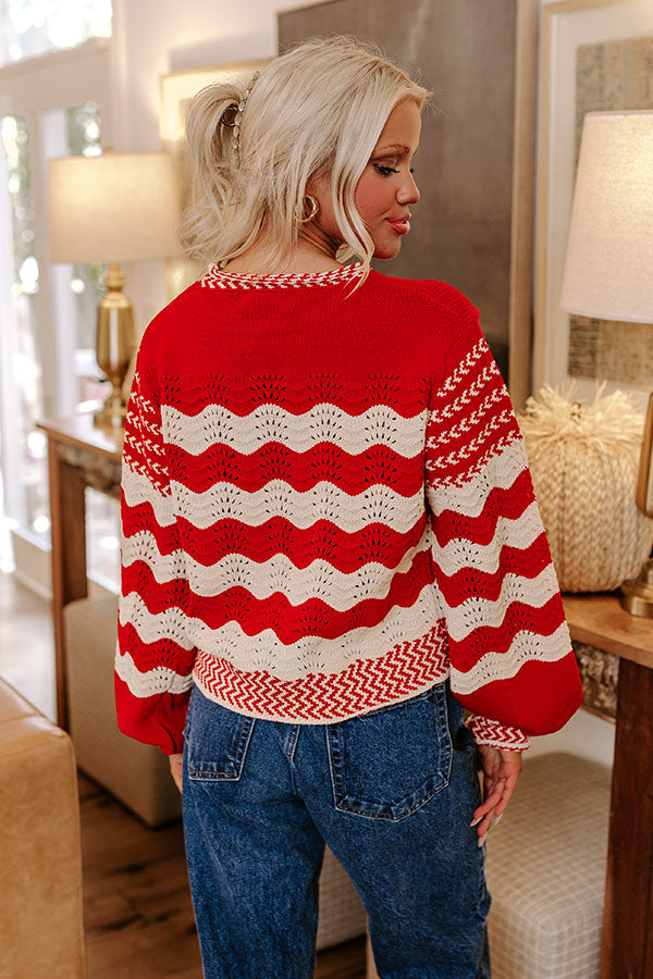 Hot Cocoa Crushing Pointelle Knit Sweater in Red Image - 4