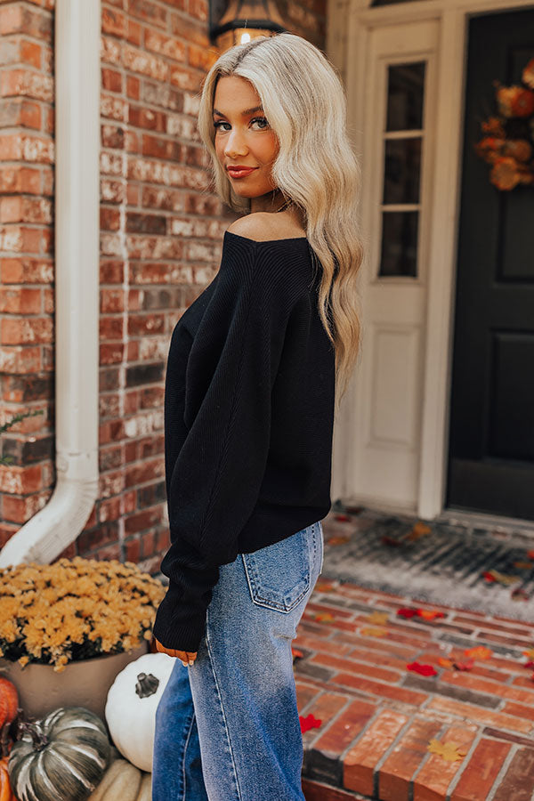 Cinnamon Chai Ribbed Sweater Top in Black Image - 3