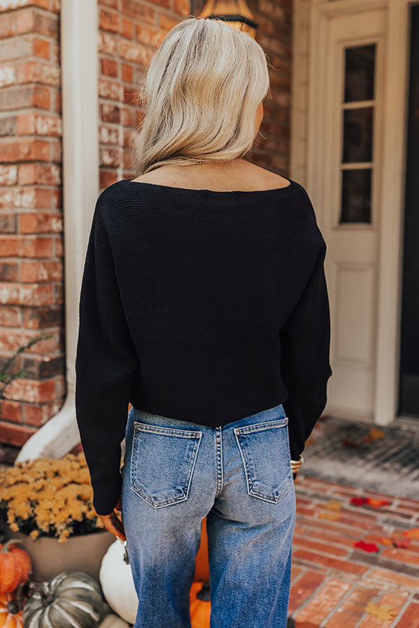 Cinnamon Chai Ribbed Sweater Top in Black Image - 4