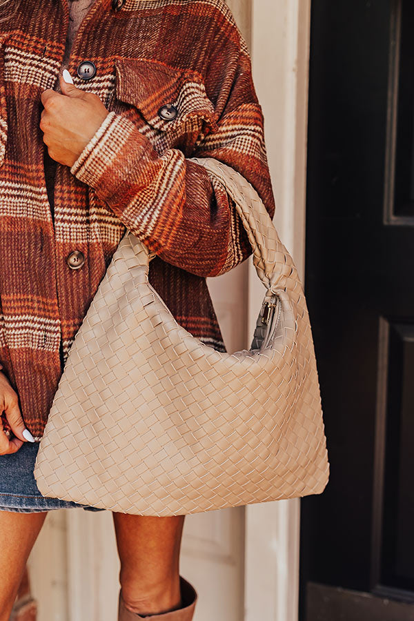 Street Style Faux Leather Woven Tote in Warm Taupe Image - 1