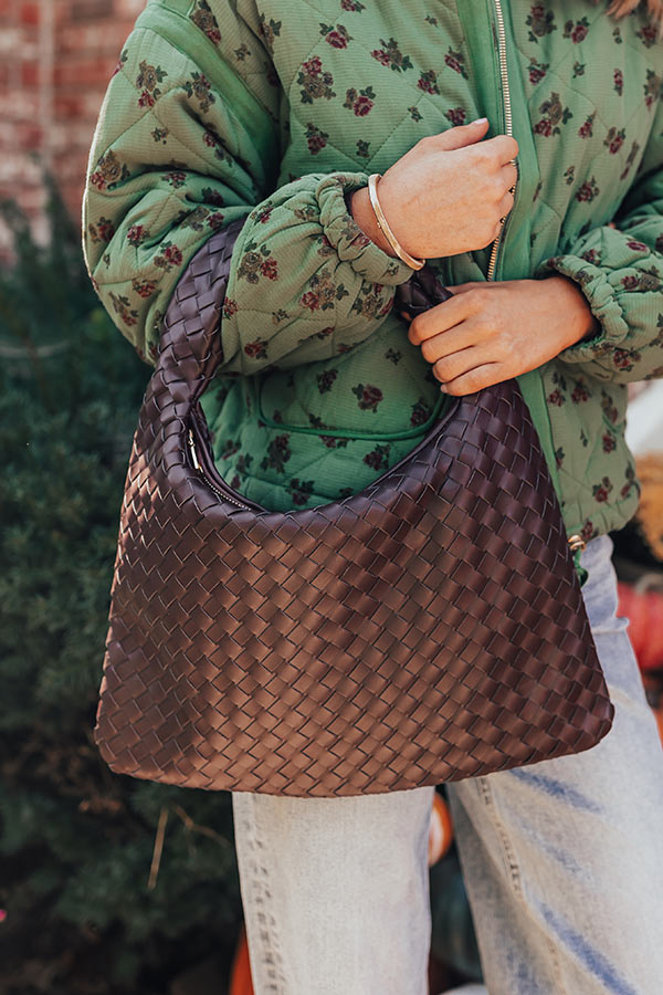 Street Style Faux Leather Woven Tote in Chestnut Image - 1