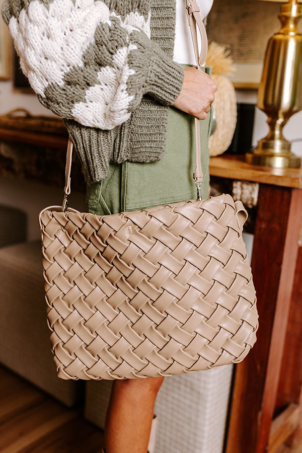 Chic Cityscape Faux Leather Woven Tote in Warm Taupe Image - 2
