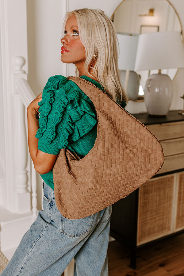 Victoria Faux Nubuck Woven Tote in Mocha Image - 1