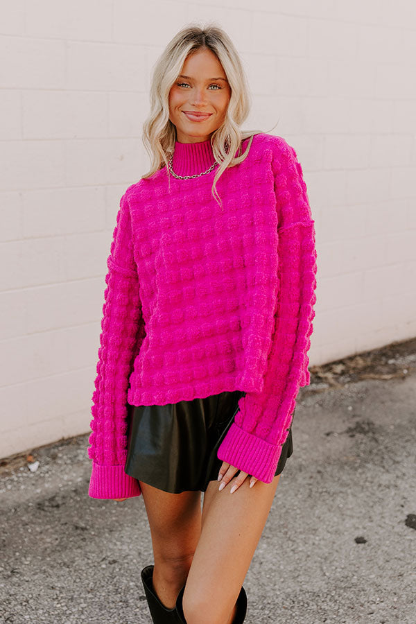 Cappuccino Cozy Knit Sweater in Hot Pink Image - 1