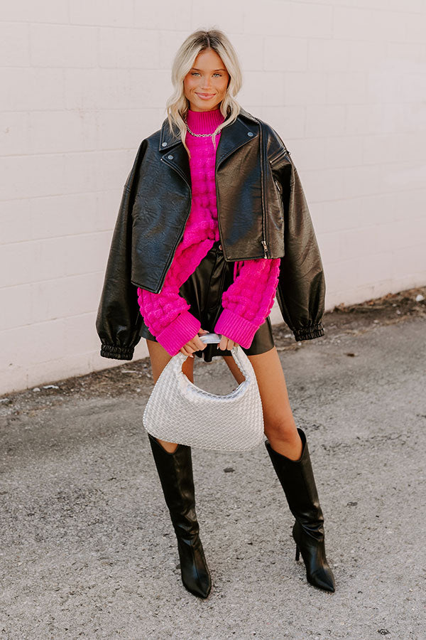 Cappuccino Cozy Knit Sweater in Hot Pink Image - 5