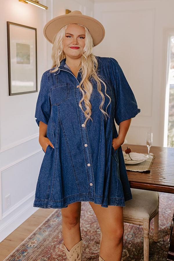 Gather Together Denim Mini Dress Curves Image - 2