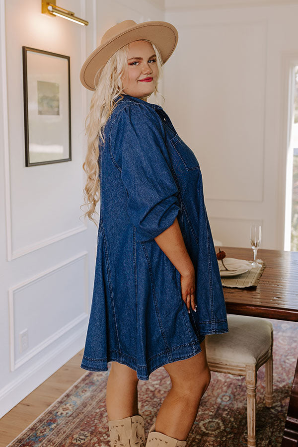 Gather Together Denim Mini Dress Curves Image - 3
