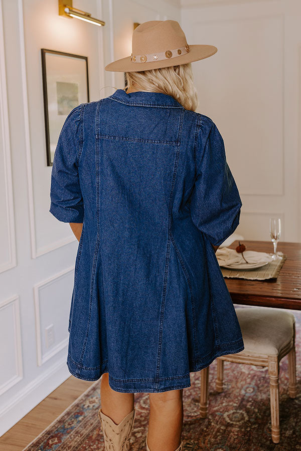 Gather Together Denim Mini Dress Curves Image - 4